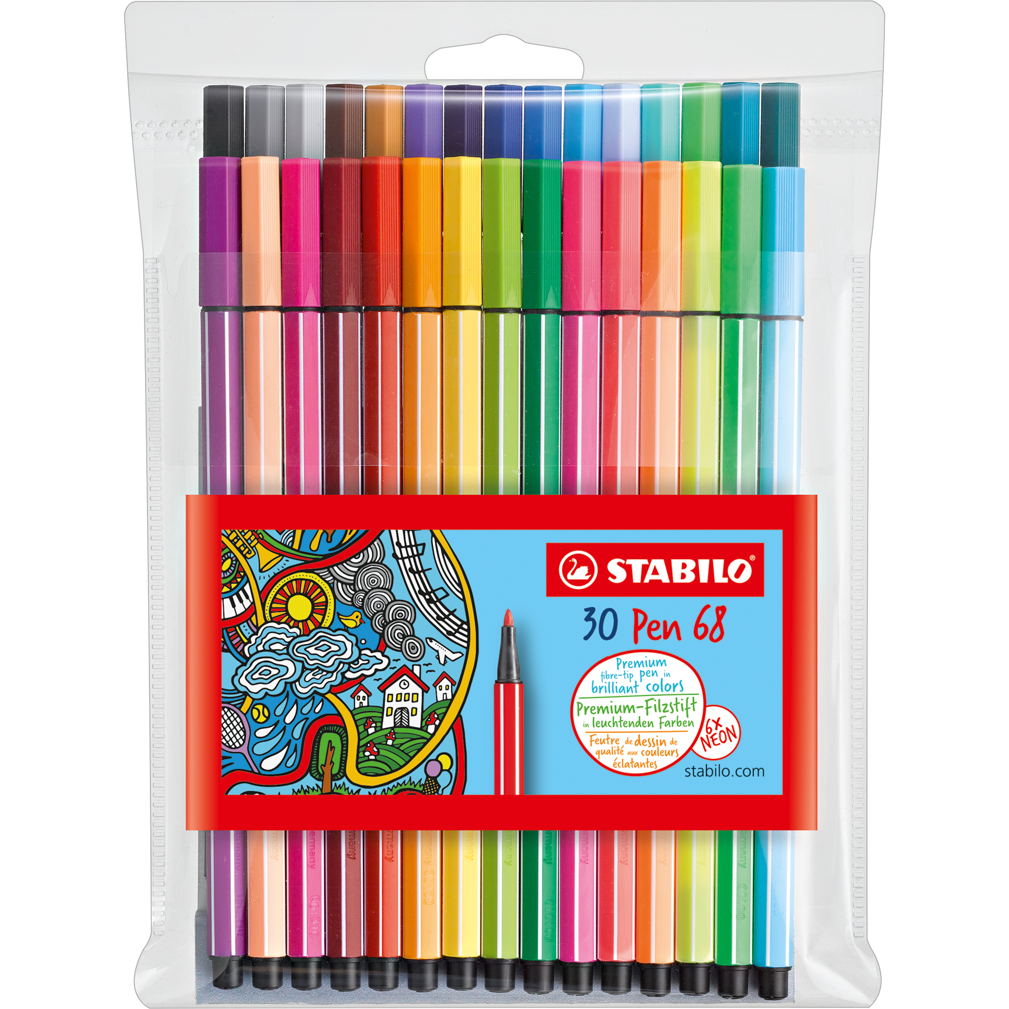 STABILO® Fasermaler Pen 68 1mm farbig sortiert nicht auswaschbar 30 St./Pack.