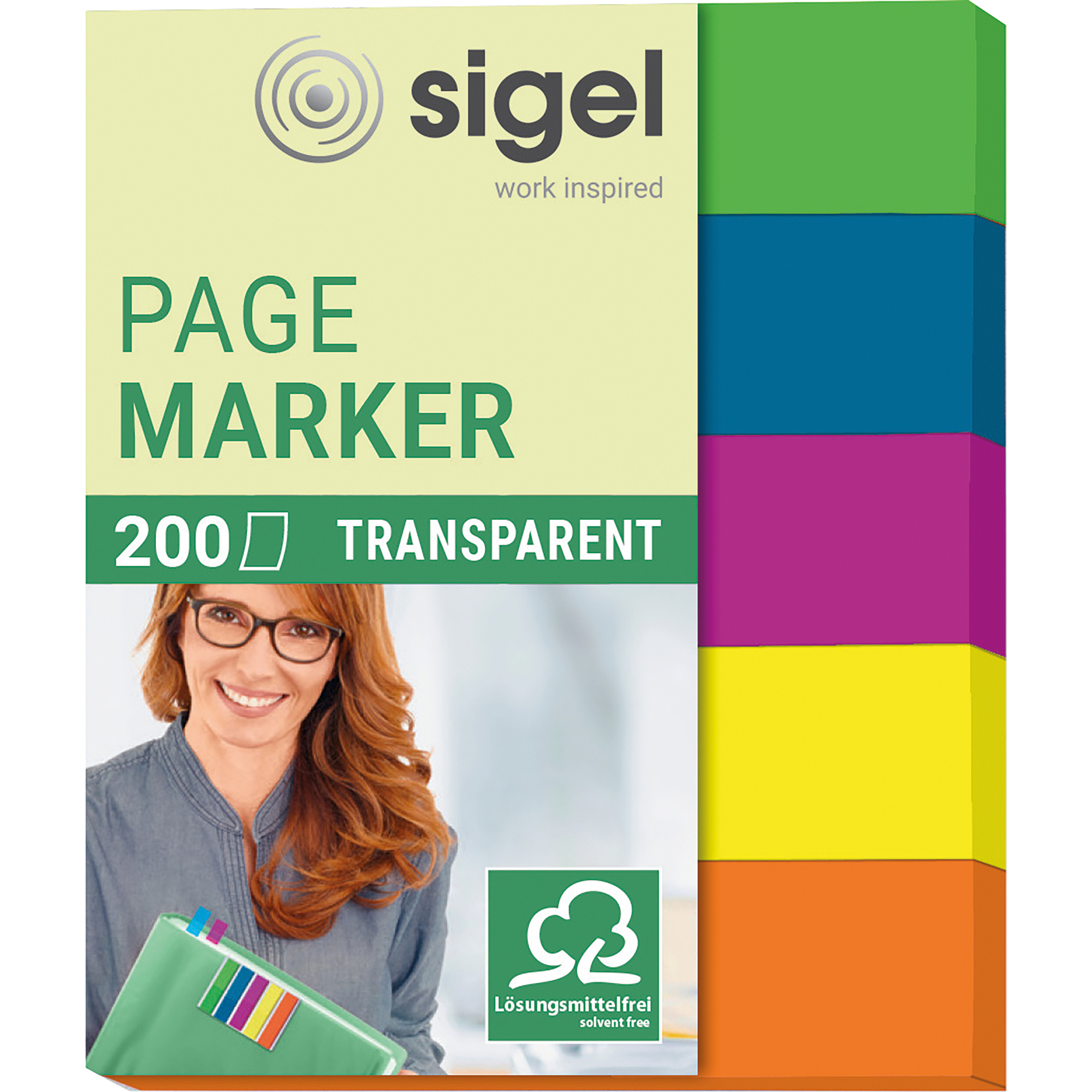 SIGEL Haftstreifen Folie 50 x 12 mm (B x H) grün, blau, violett, gelb, orange 40 Bl./Block 5 Block/Pack.